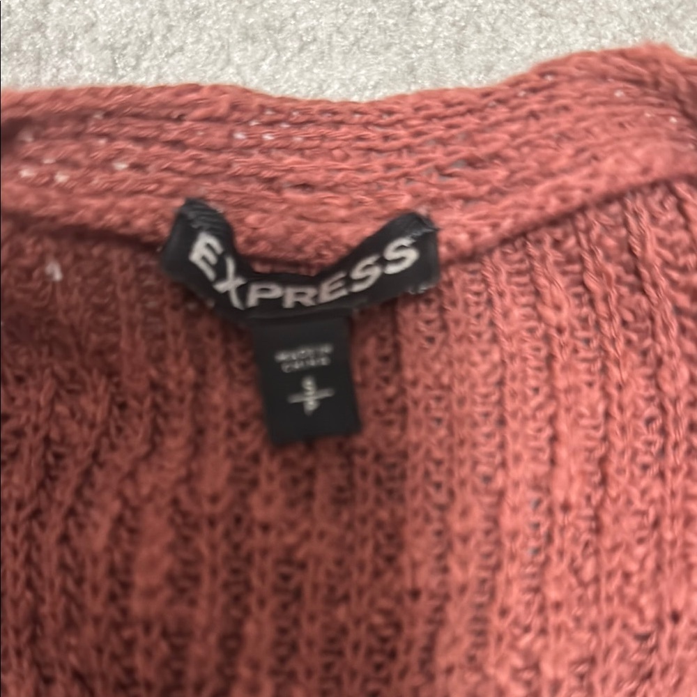 Express Rust V-Neck Zip Sweater with Relaxed Fit - Picture 2 of 5